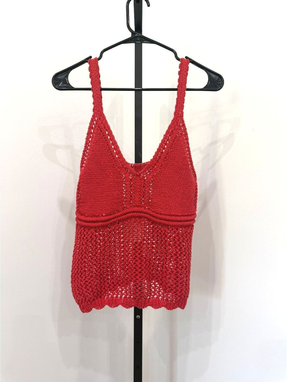NWT Active Usa Red Crochet Knit Tank Top Size Large